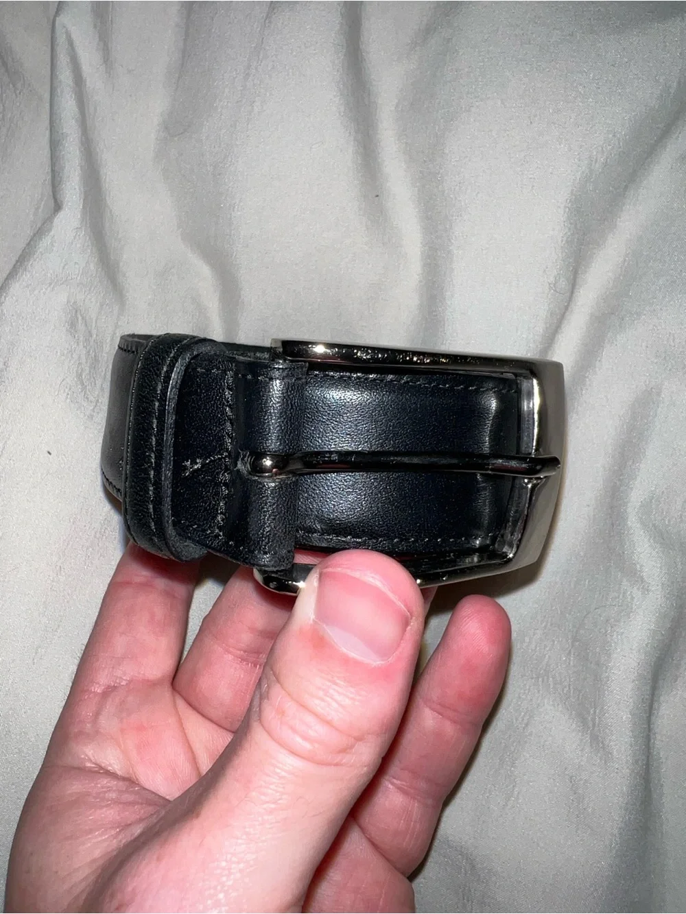 Martin Dingman Black Leather Belt with Silver Buckle